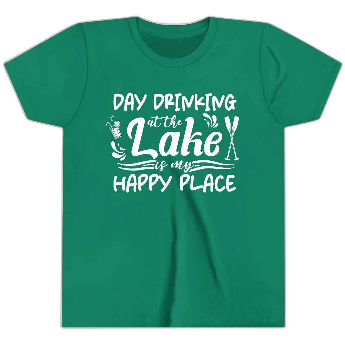 Day Drinking At The Lake Happy Place Youth T-Shirt in Kelly