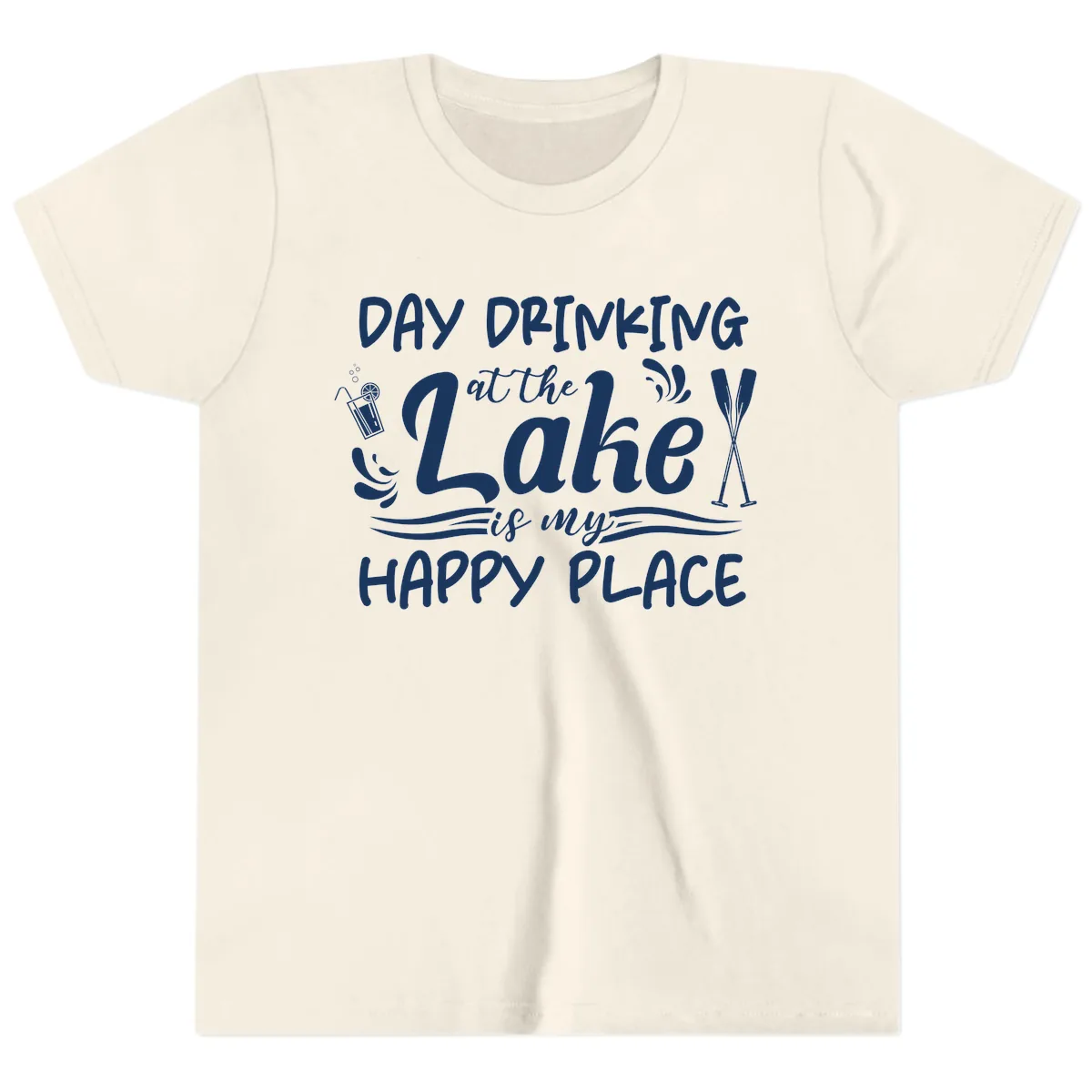 Day Drinking At The Lake Happy Place Youth T-Shirt in Natural