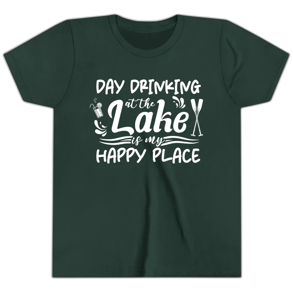 Day Drinking At The Lake Happy Place Youth T-Shirt in Forest