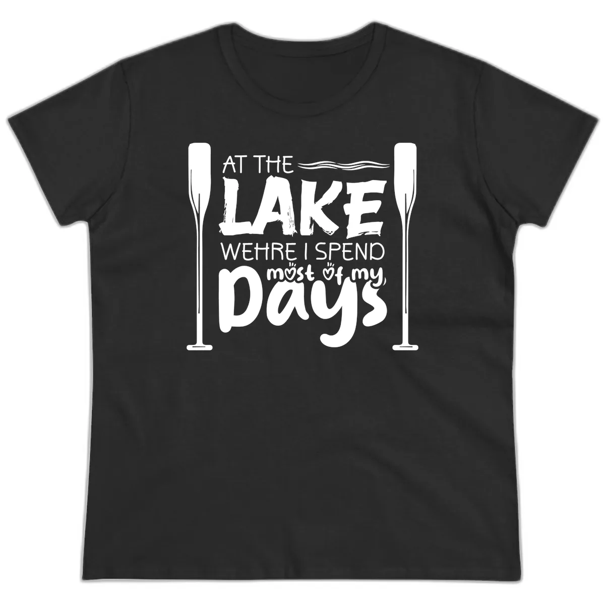 At The Lake Where I Spend Most Of My Days Ladies Tee in Black