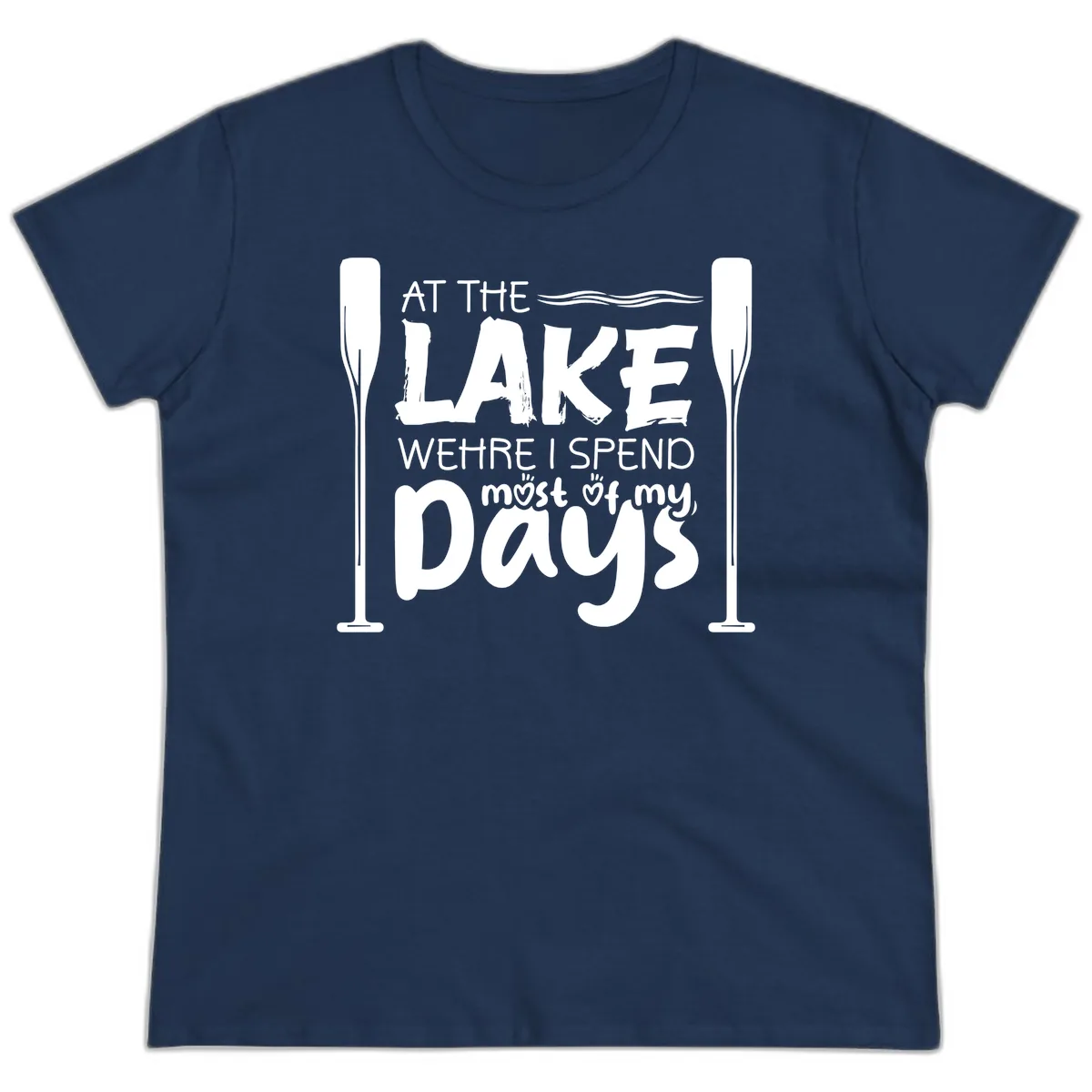 At The Lake Where I Spend Most Of My Days Ladies Tee in Navy