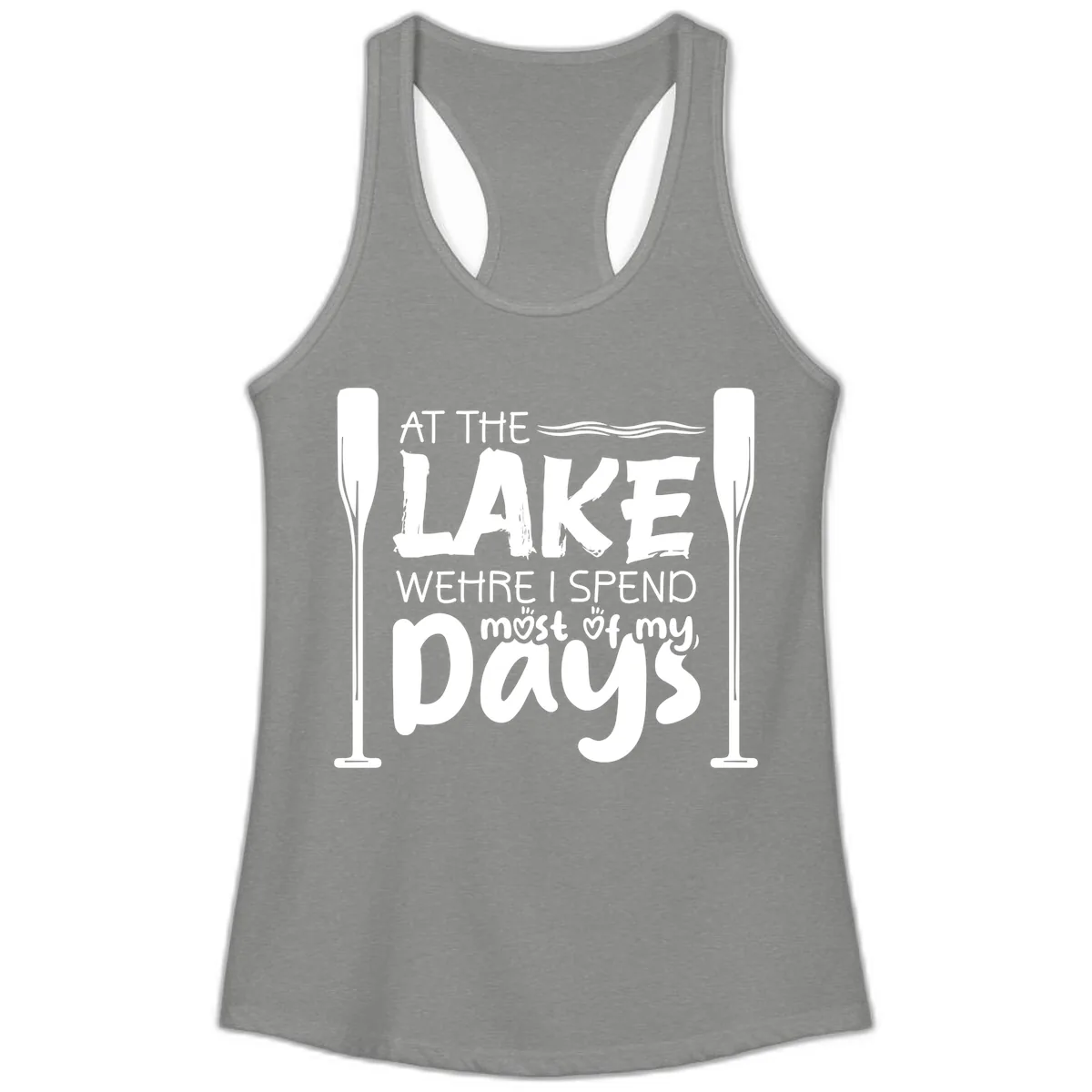At The Lake Where I Spend Most Of My Days Ladies Tank in Heather Grey