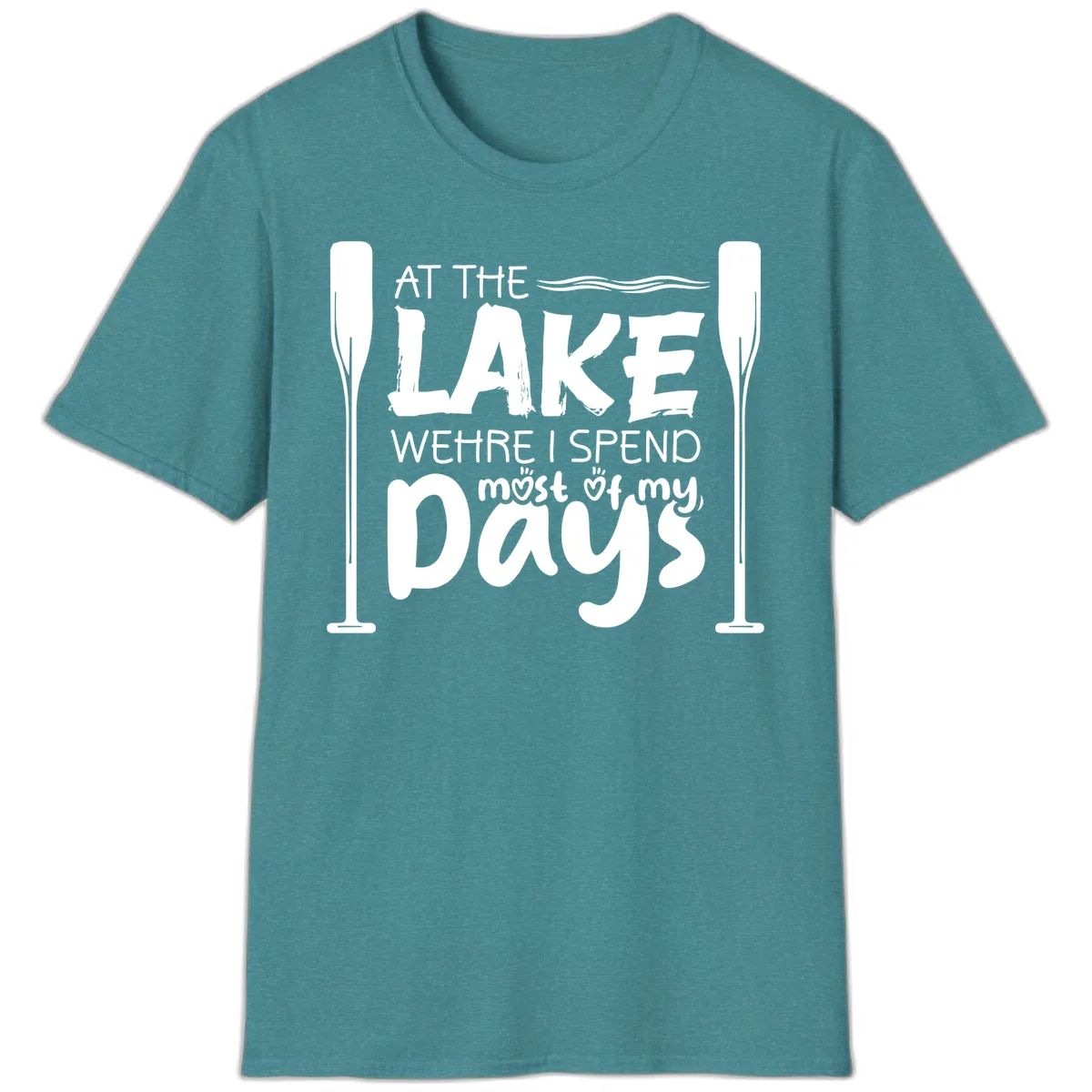 At The Lake Where I Spend Most Of My Days T-Shirt in Heather Galapagos Blue