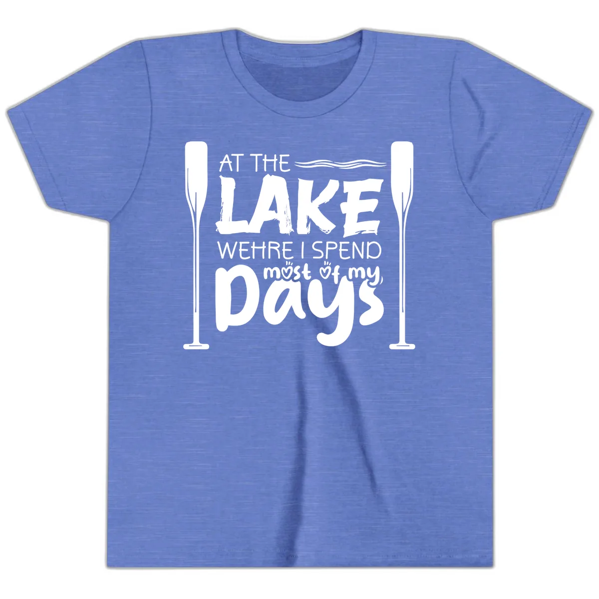 At The Lake Where I Spend Most Of My Days Youth T-Shirt in Heather Columbia Blue
