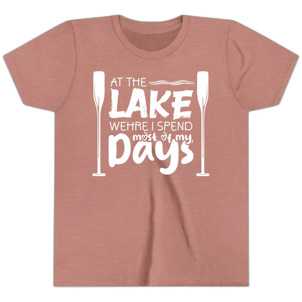 At The Lake Where I Spend Most Of My Days Youth T-Shirt in Heather Mauve