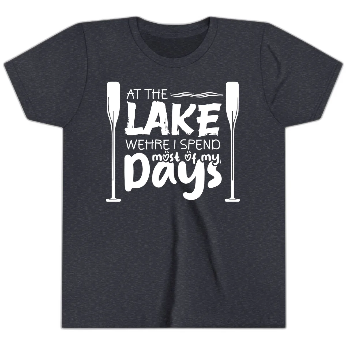 At The Lake Where I Spend Most Of My Days Youth T-Shirt in Heather Navy