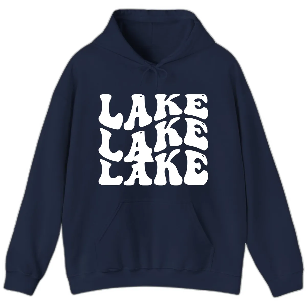 Retro Lake Life Typography Hoodie in Navy