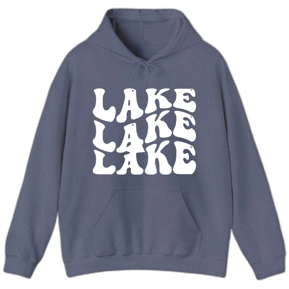Retro Lake Life Typography Hoodie in Heather Navy