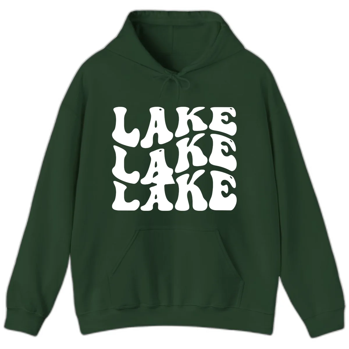 Retro Lake Life Typography Hoodie in Forest Green