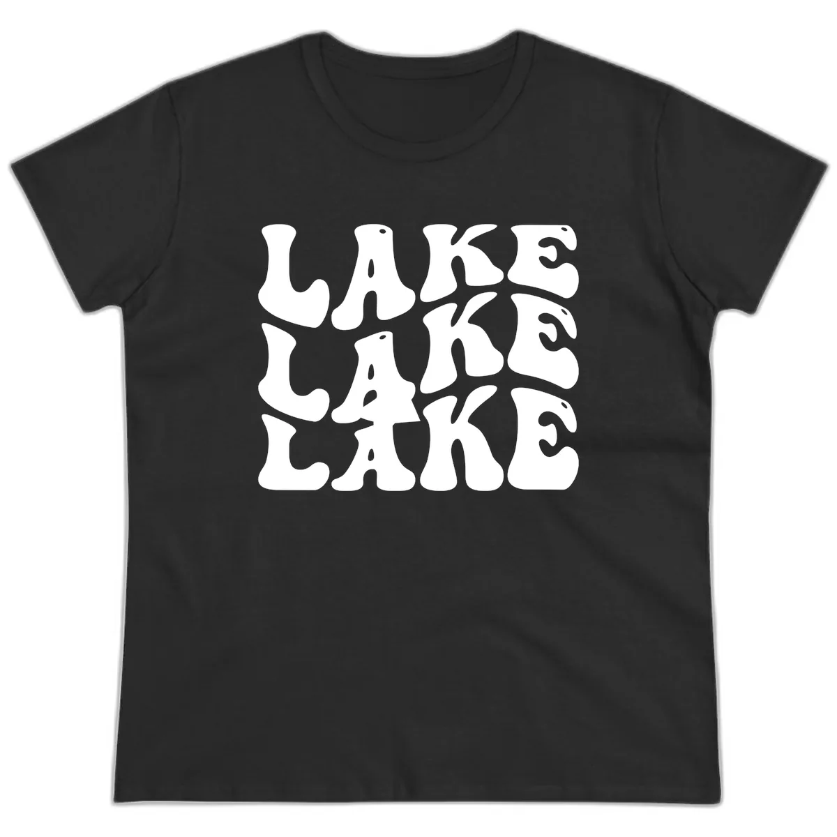Retro Lake Life Typography Ladies Tee in Black