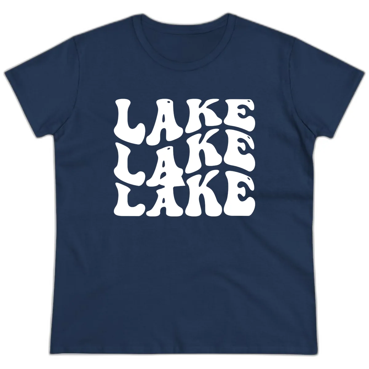 Retro Lake Life Typography Ladies Tee in Navy