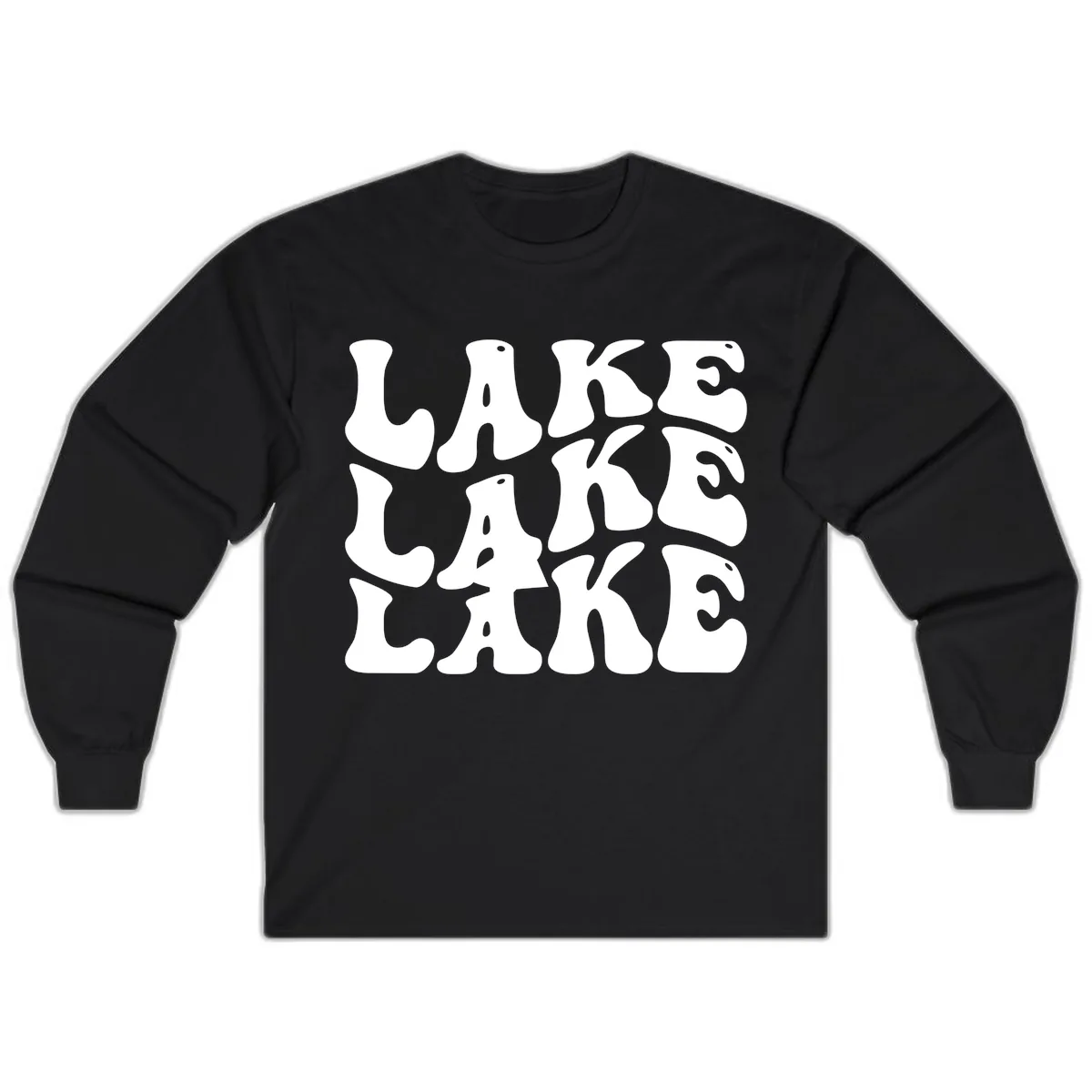 Retro Lake Life Typography Long Sleeve in Black