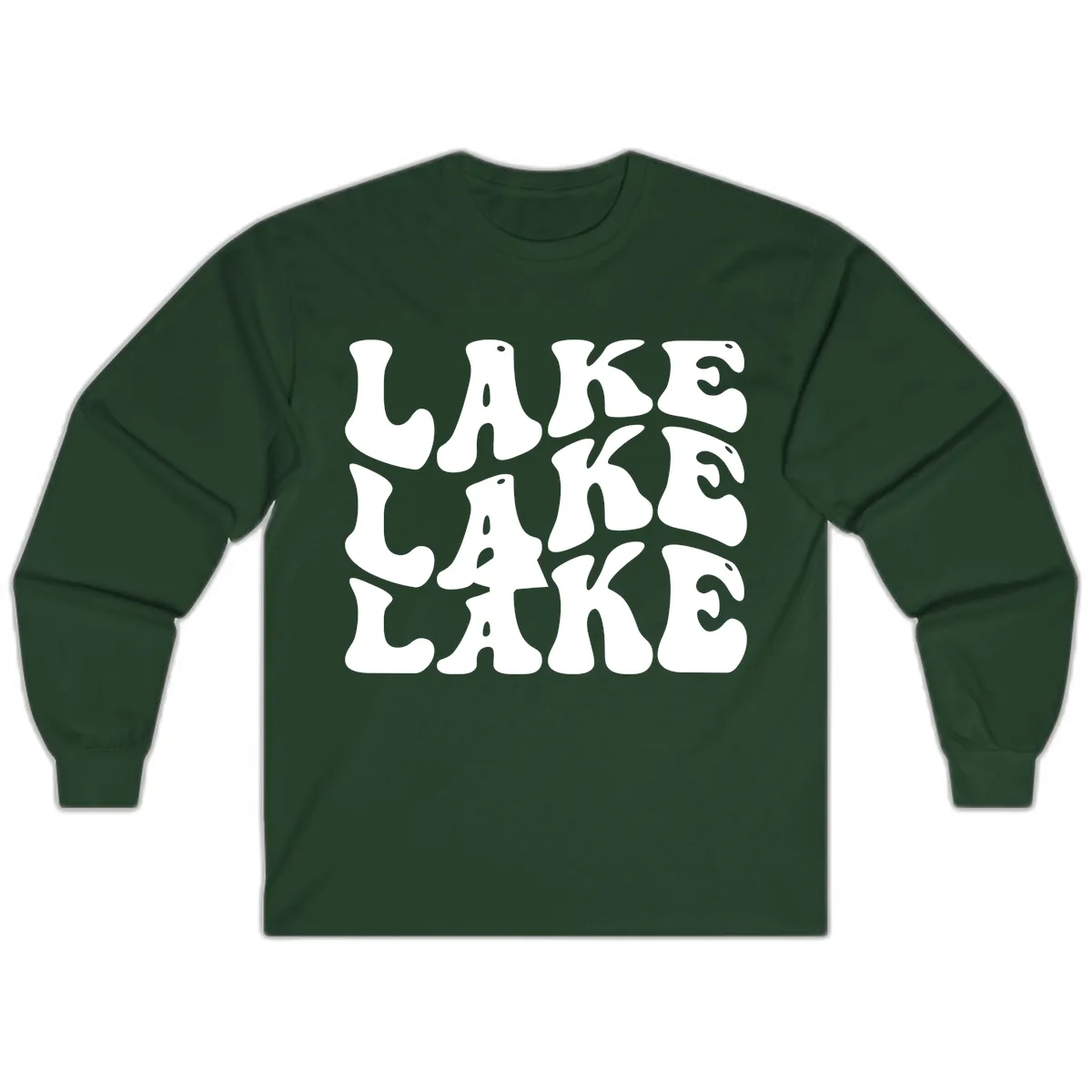 Retro Lake Life Typography Long Sleeve in Forest Green