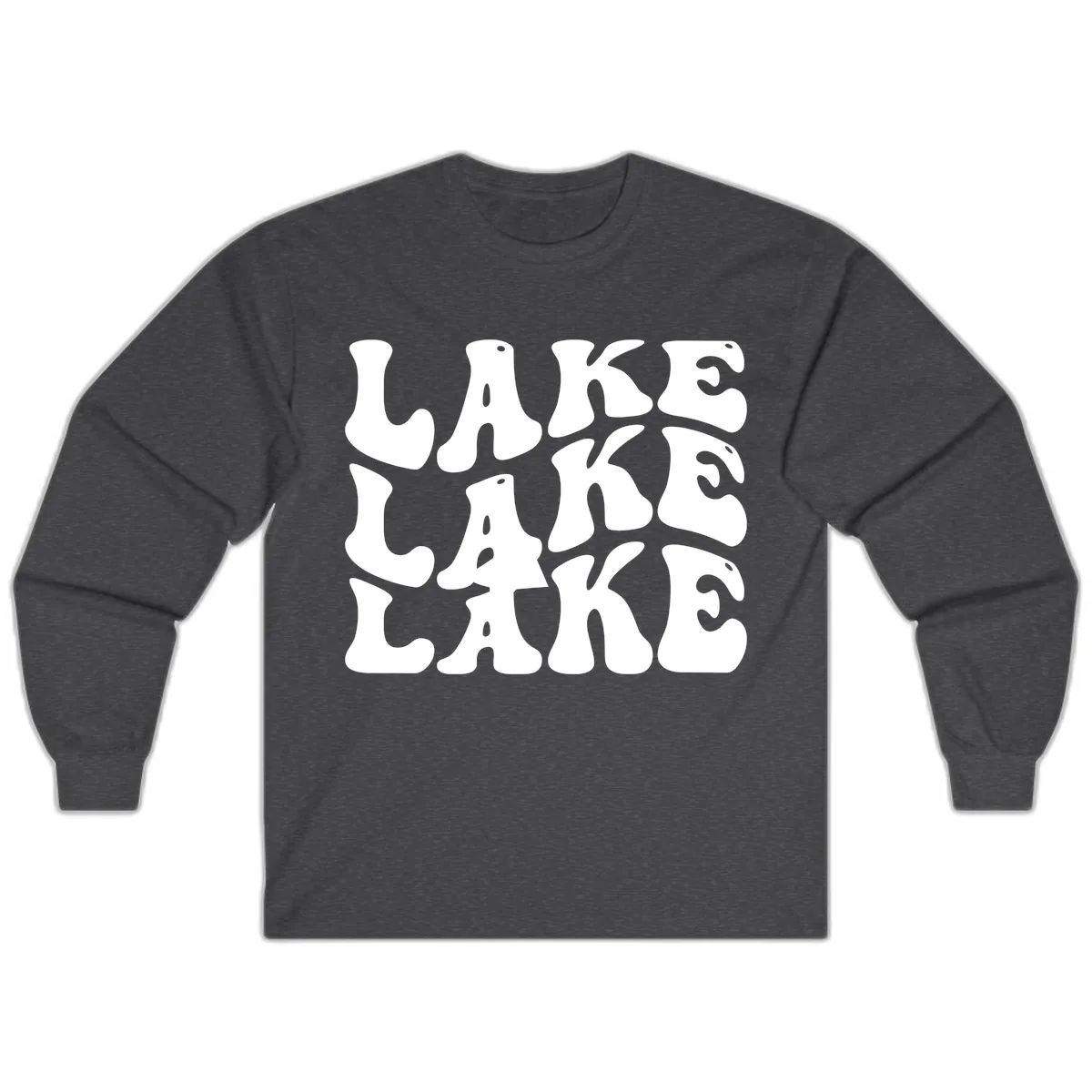 Retro Lake Life Typography Long Sleeve in Dark Heather