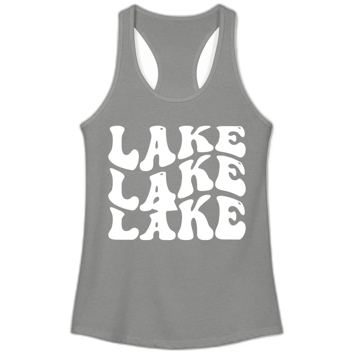 Retro Lake Life Typography Ladies Tank in Heather Grey