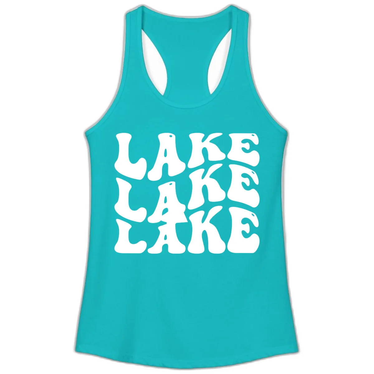 Retro Lake Life Typography Ladies Tank in Tahiti Blue