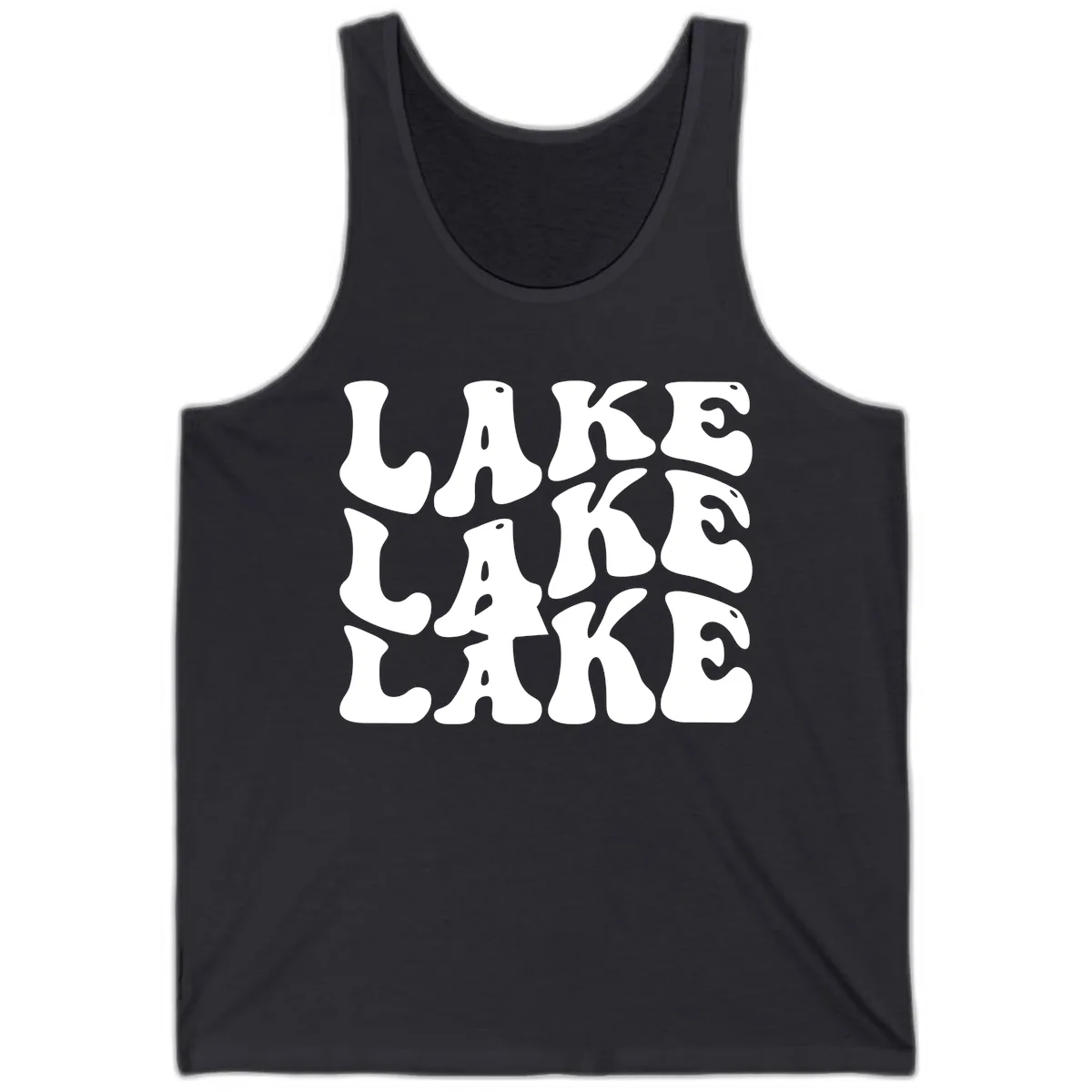 Retro Lake Life Typography Tank in Dark Grey