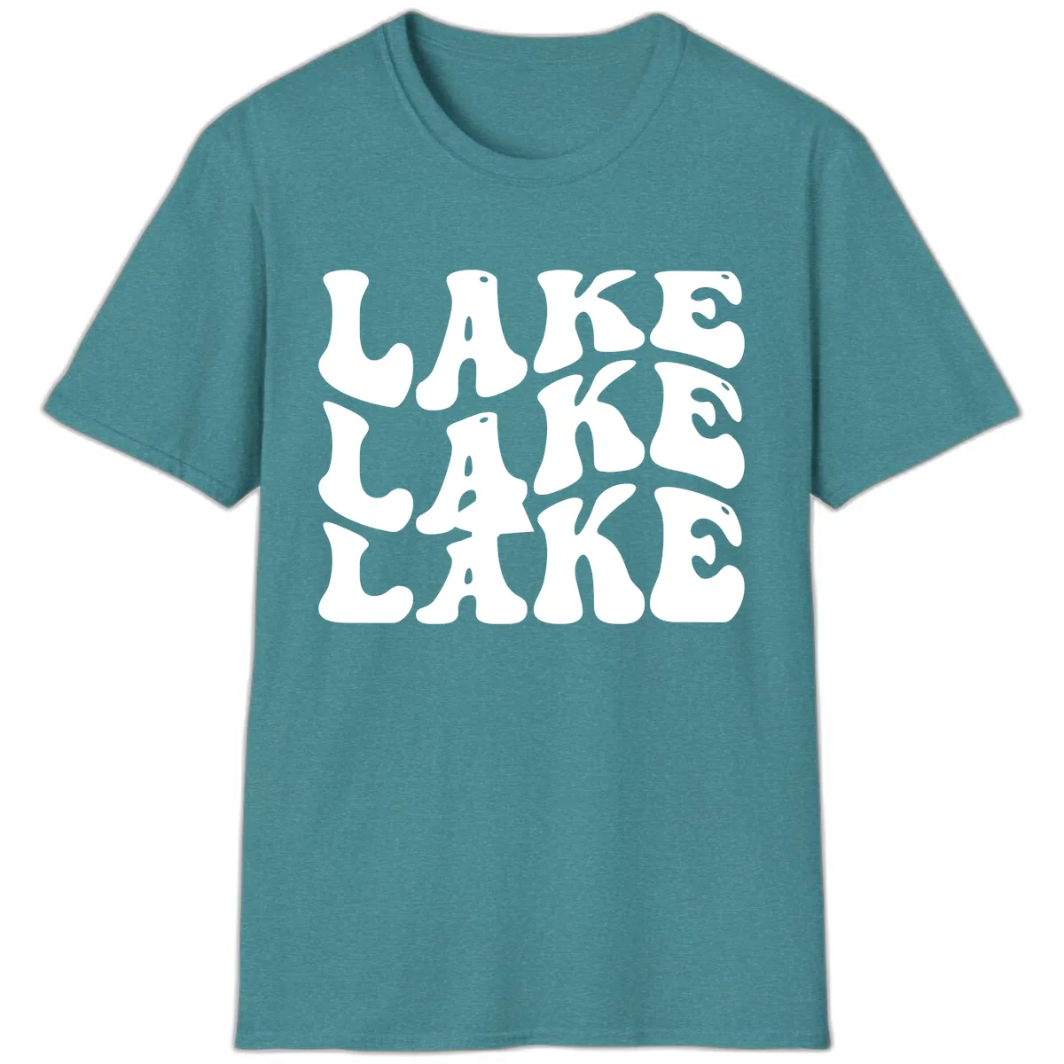 Retro Lake Life Typography T-Shirt in Heather Galapagos Blue