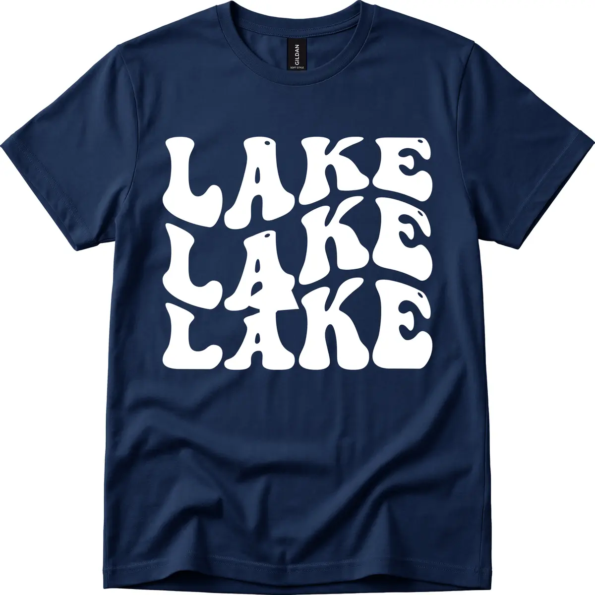Retro Lake Life Typography T-Shirt in Navy