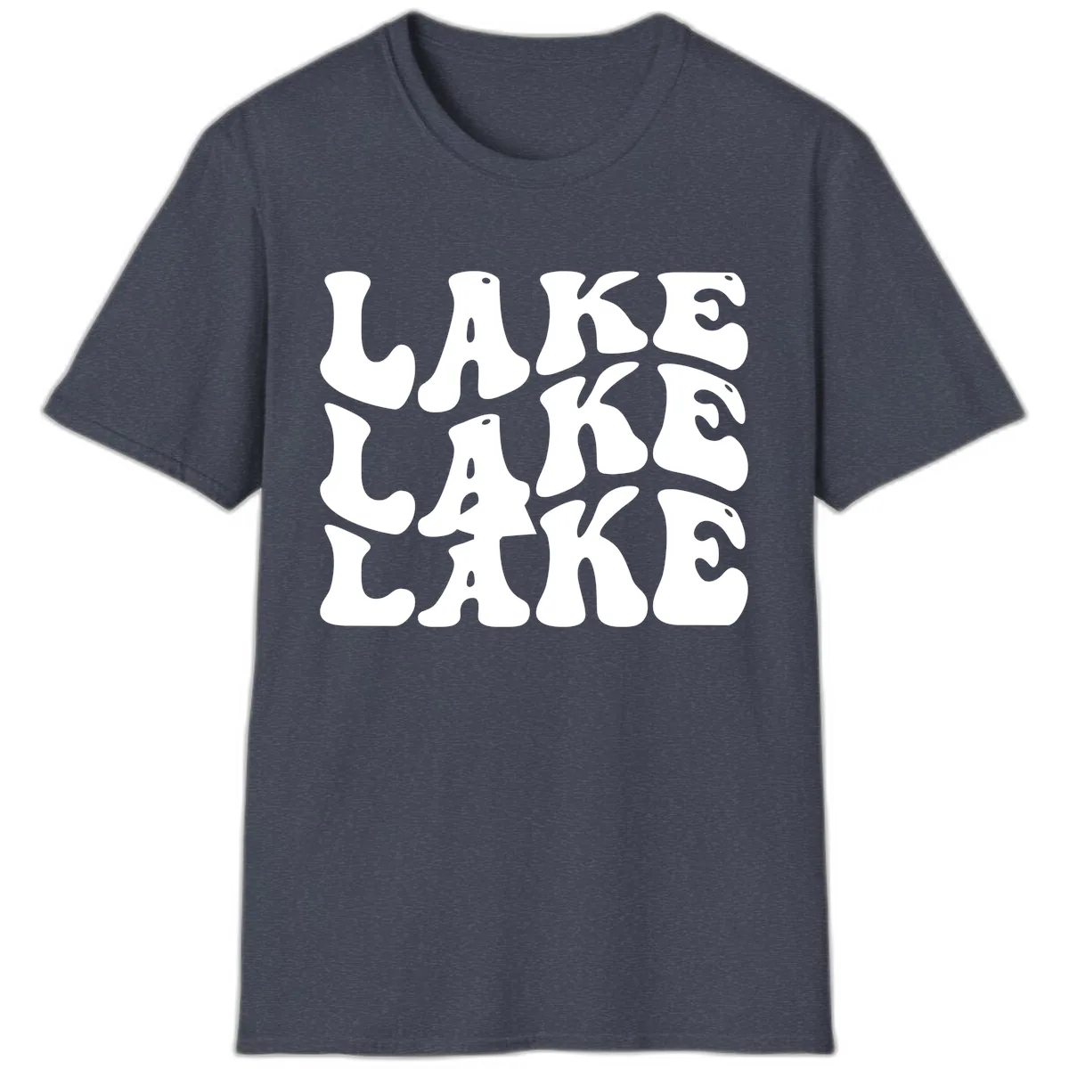 Retro Lake Life Typography T-Shirt in Heather Navy