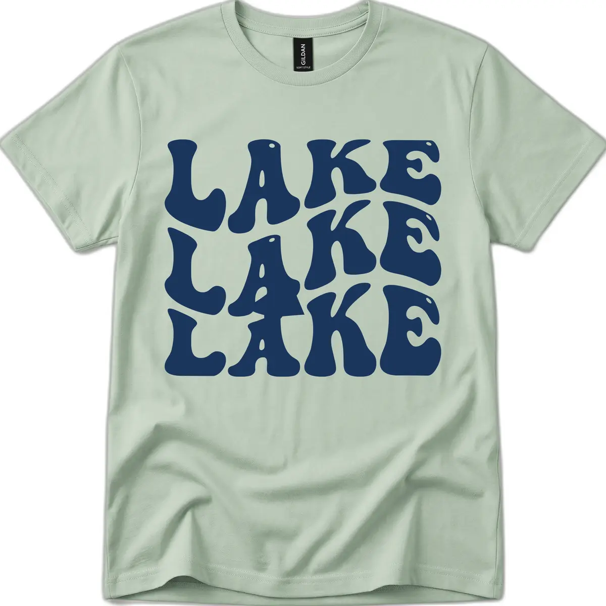 Retro Lake Life Typography T-Shirt in Sage