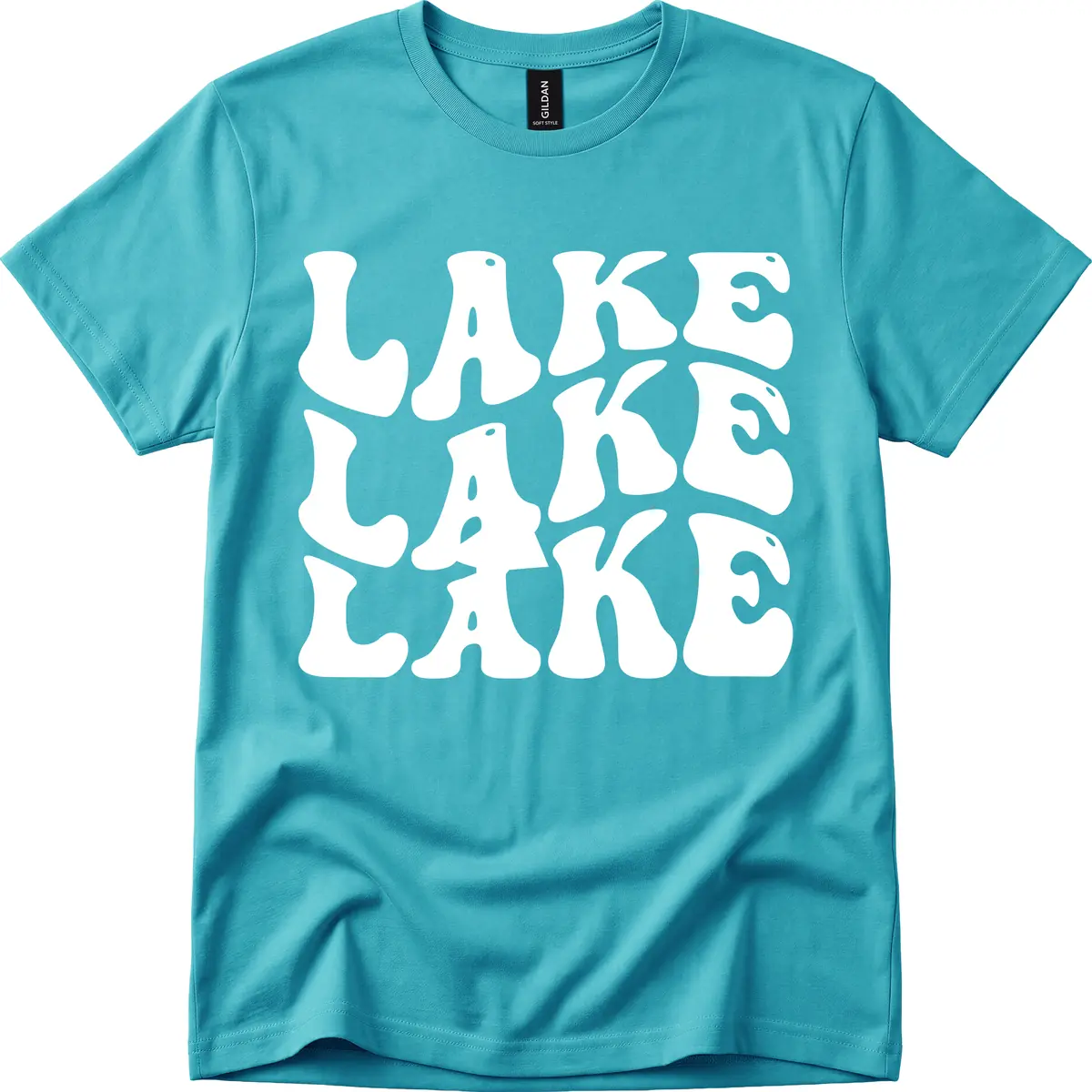 Retro Lake Life Typography T-Shirt in Tropical Blue