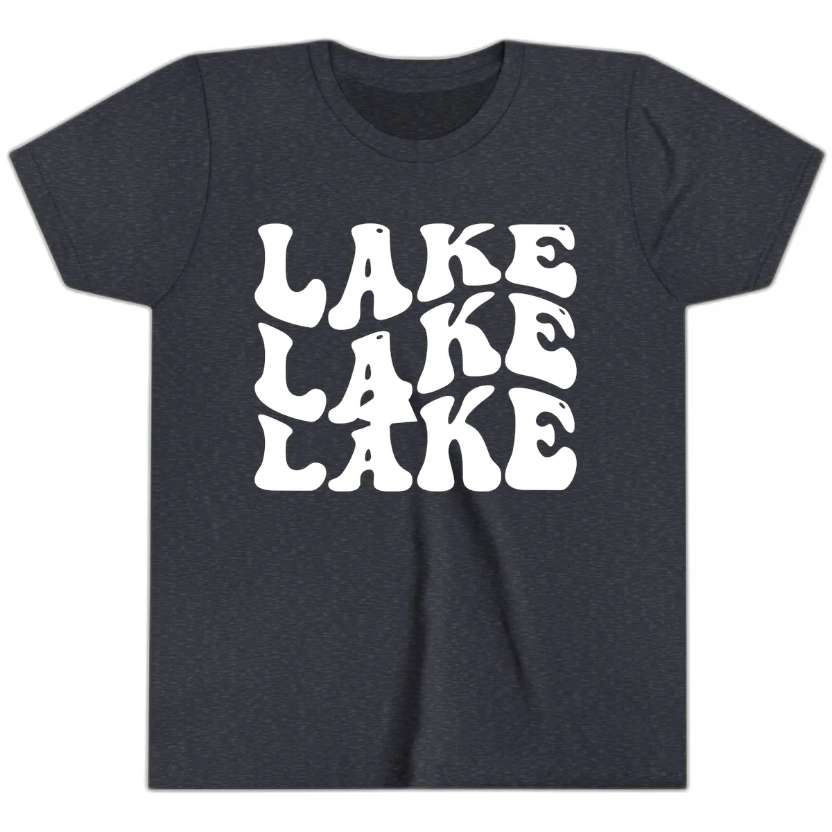 Retro Lake Life Typography Youth T-Shirt in Heather Navy