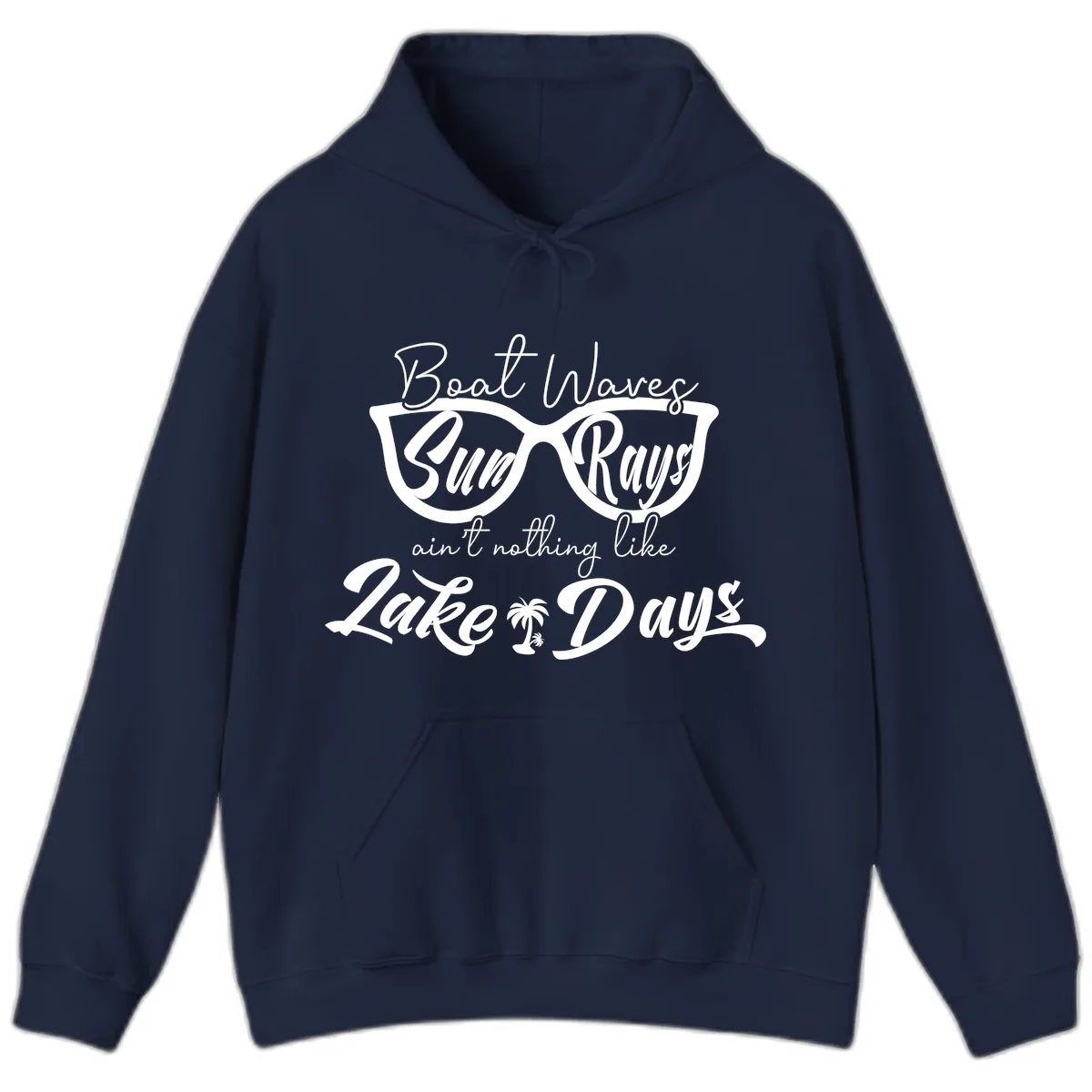 Boat Waves Sun Rays Lake Days Hoodie in Navy