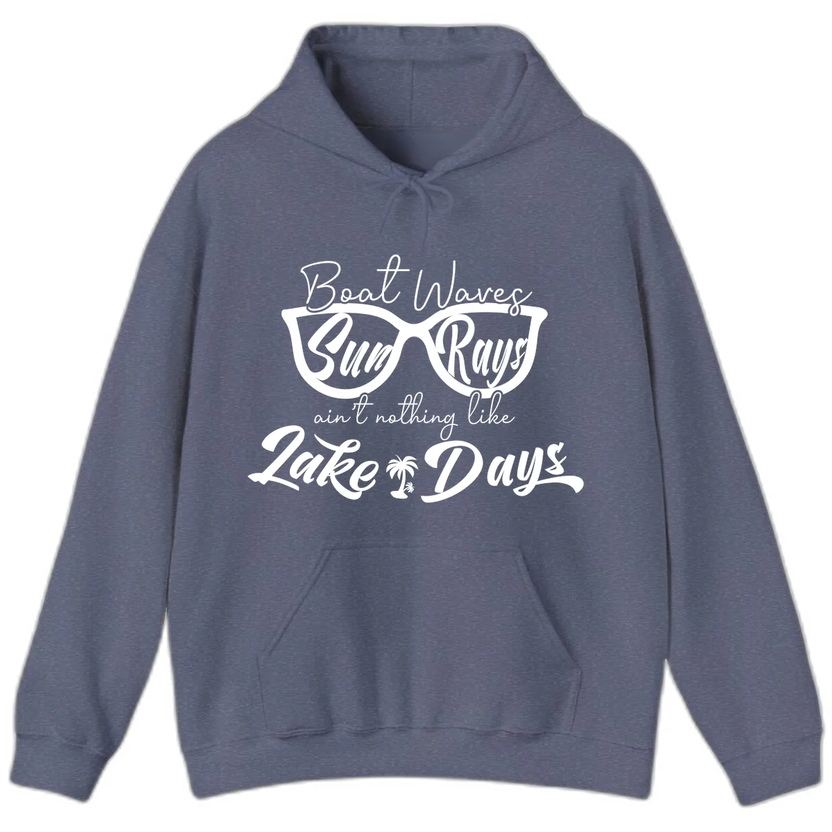 Boat Waves Sun Rays Lake Days Hoodie in Heather Navy