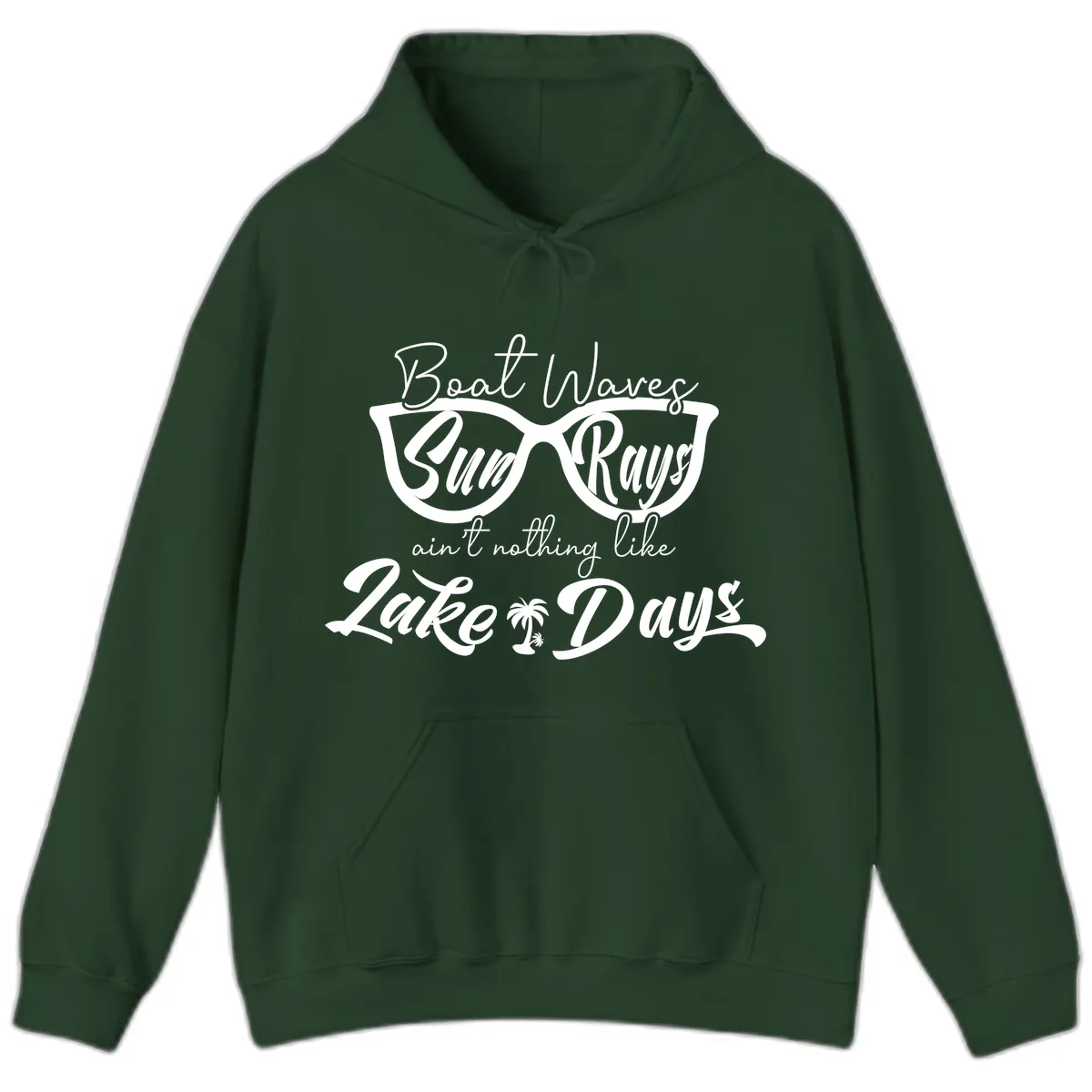 Boat Waves Sun Rays Lake Days Hoodie in Forest Green