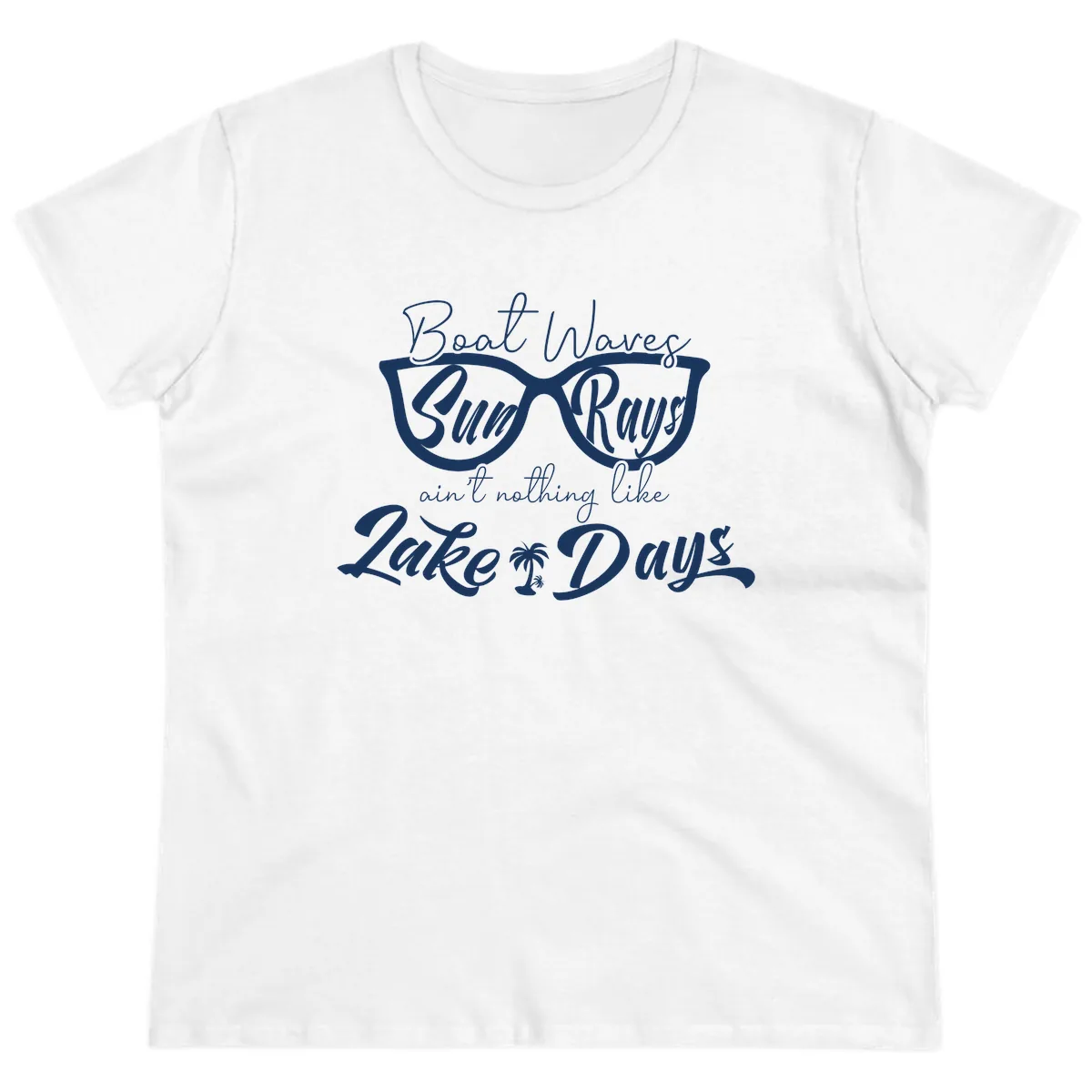 Boat Waves Sun Rays Lake Days Ladies Tee in White