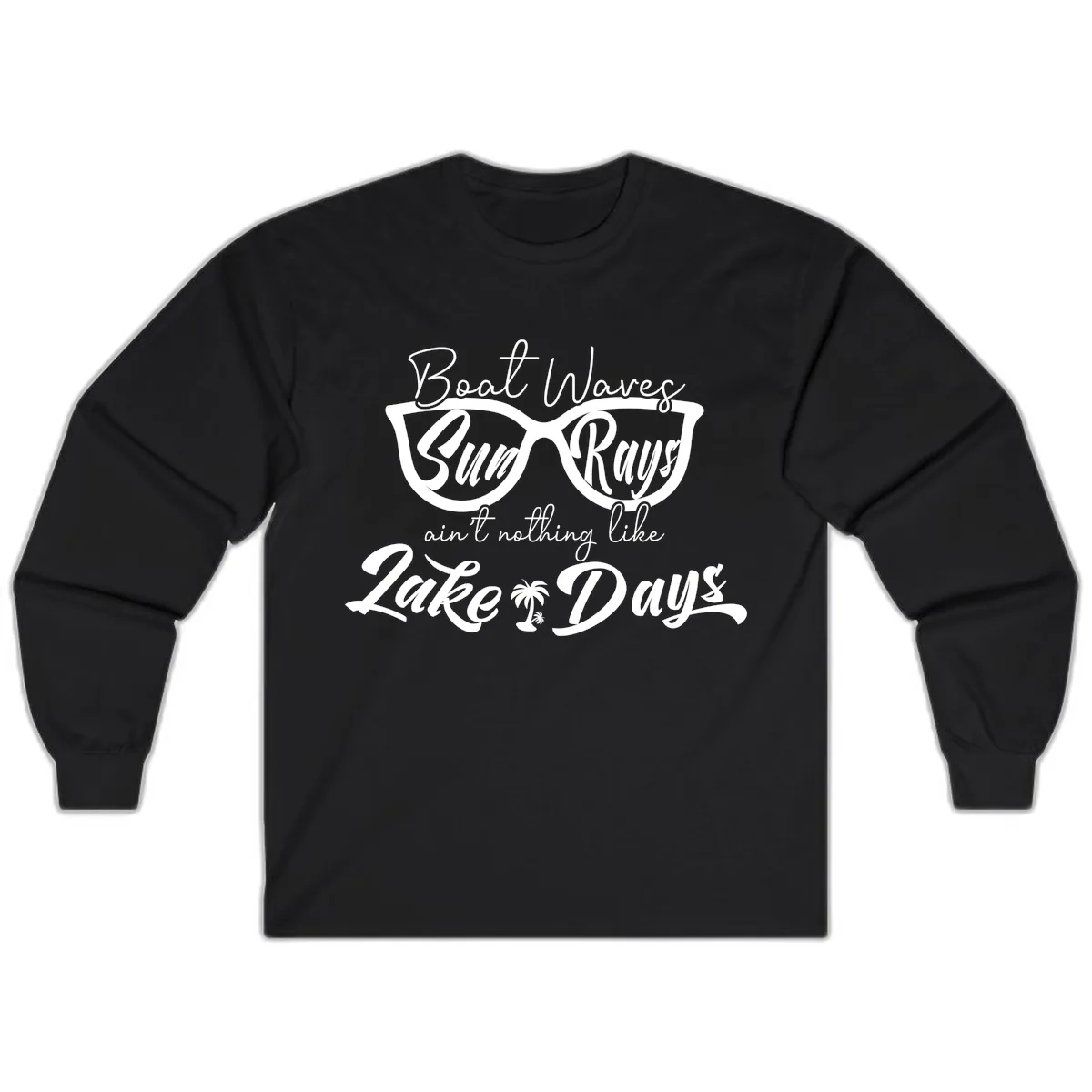 Boat Waves Sun Rays Lake Days Long Sleeve in Black