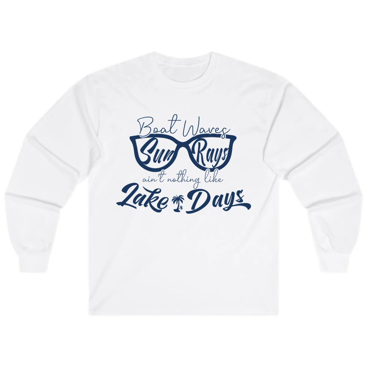Boat Waves Sun Rays Lake Days Long Sleeve in White