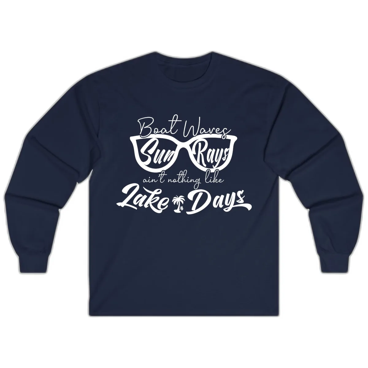 Boat Waves Sun Rays Lake Days Long Sleeve in Navy