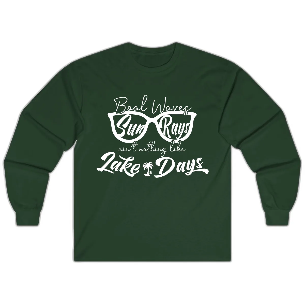 Boat Waves Sun Rays Lake Days Long Sleeve in Forest Green