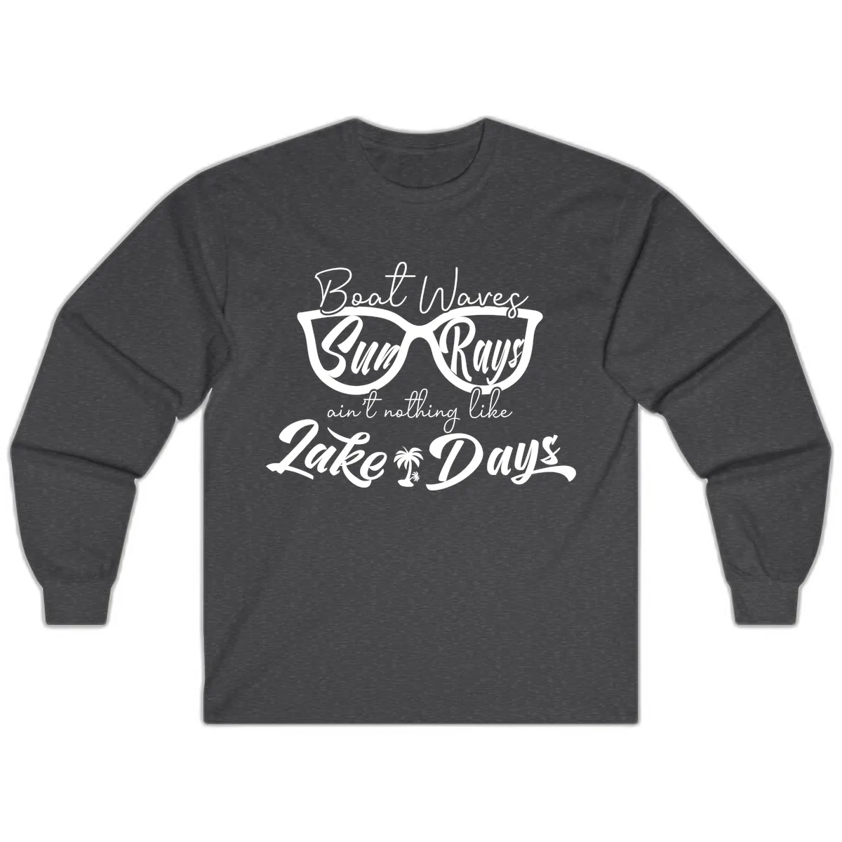 Boat Waves Sun Rays Lake Days Long Sleeve in Dark Heather