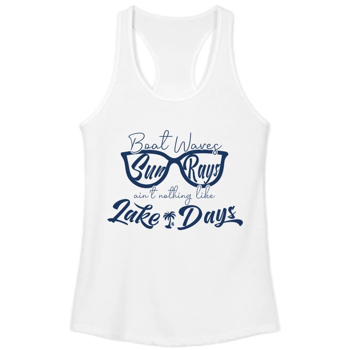 Boat Waves Sun Rays Lake Days Ladies Tank in White
