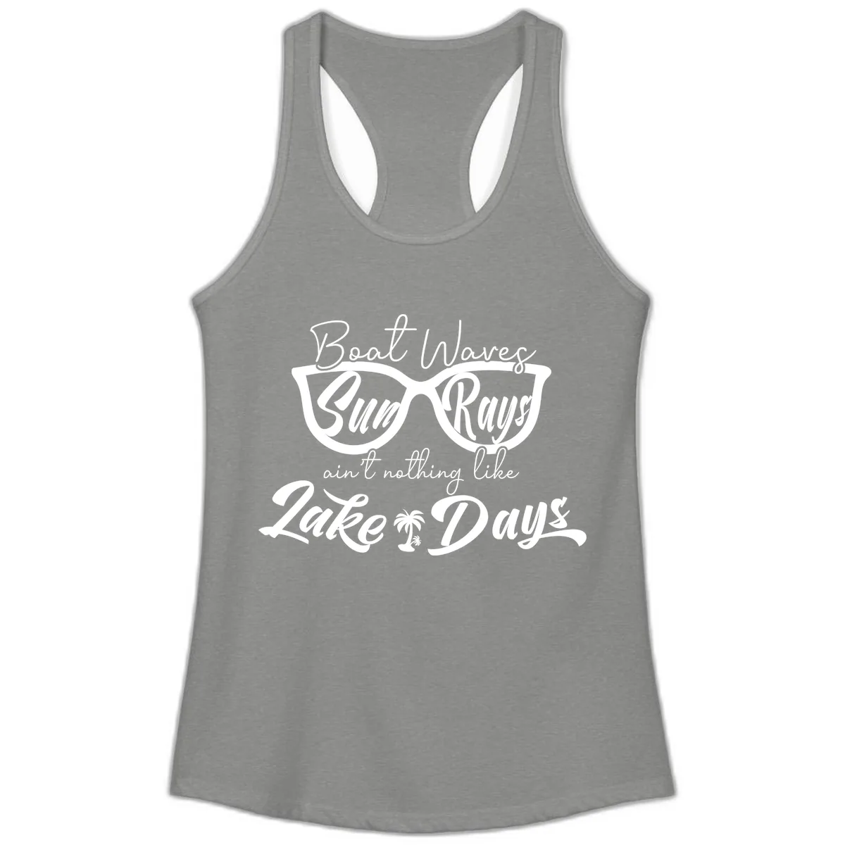 Boat Waves Sun Rays Lake Days Ladies Tank in Heather Grey