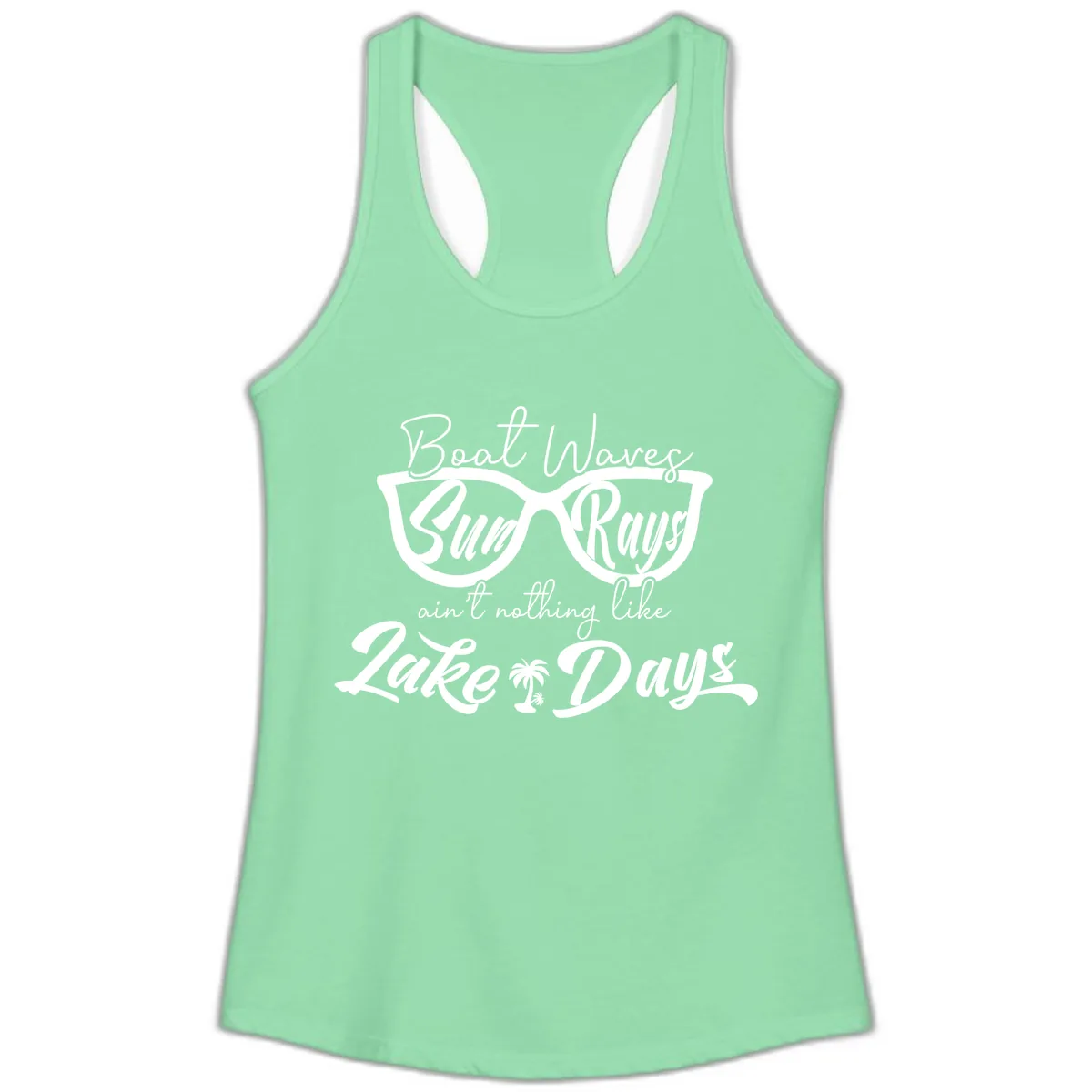 Boat Waves Sun Rays Lake Days Ladies Tank in Solid Mint