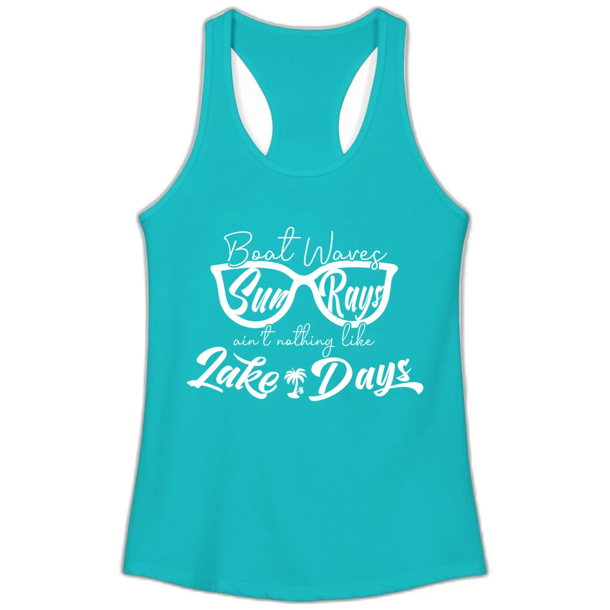 Boat Waves Sun Rays Lake Days Ladies Tank in Tahiti Blue
