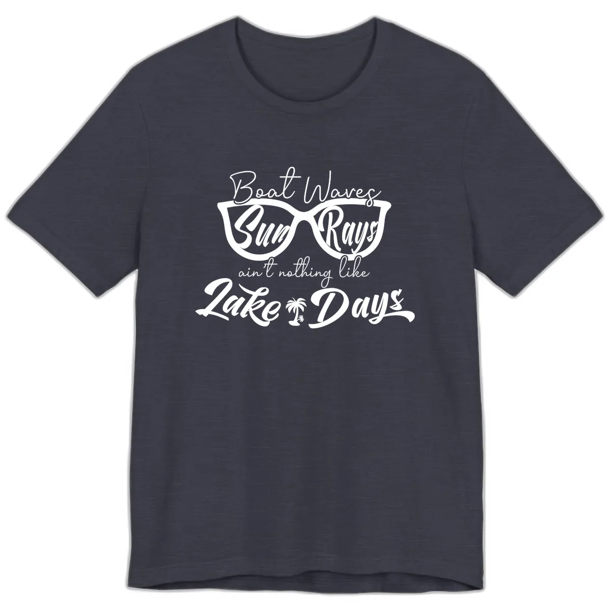 Boat Waves Sun Rays Lake Days Premium T-Shirt in Heather Midnight Navy