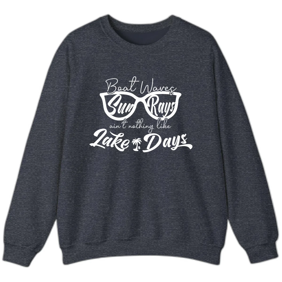 Boat Waves Sun Rays Lake Days Sweatshirt in Heather Sport Dark Navy