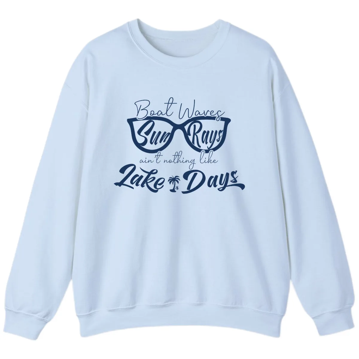 Boat Waves Sun Rays Lake Days Sweatshirt in Light Blue