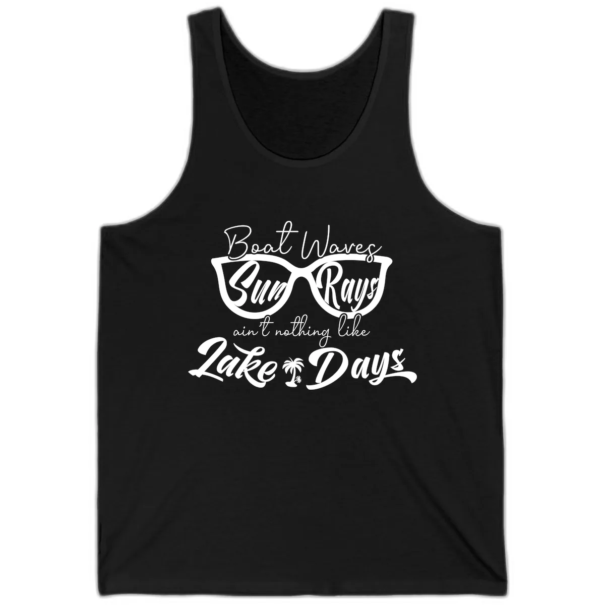 Boat Waves Sun Rays Lake Days Tank in Black