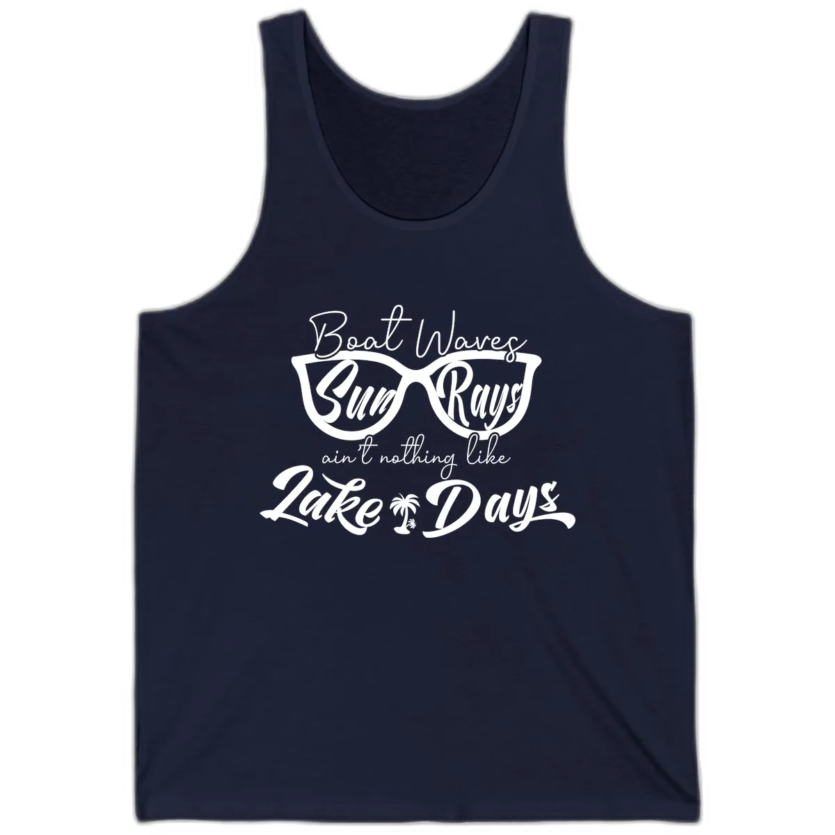 Boat Waves Sun Rays Lake Days Tank in Navy