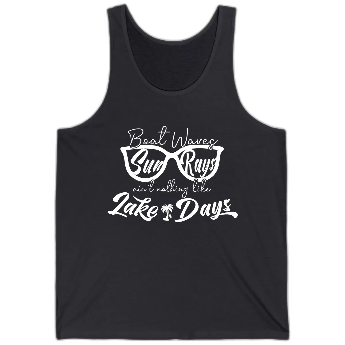 Boat Waves Sun Rays Lake Days Tank in Dark Grey