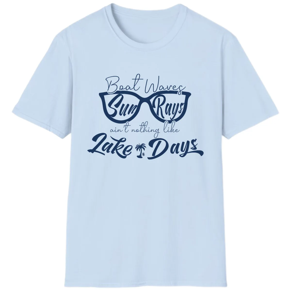 Boat Waves Sun Rays Lake Days T-Shirt in Light Blue