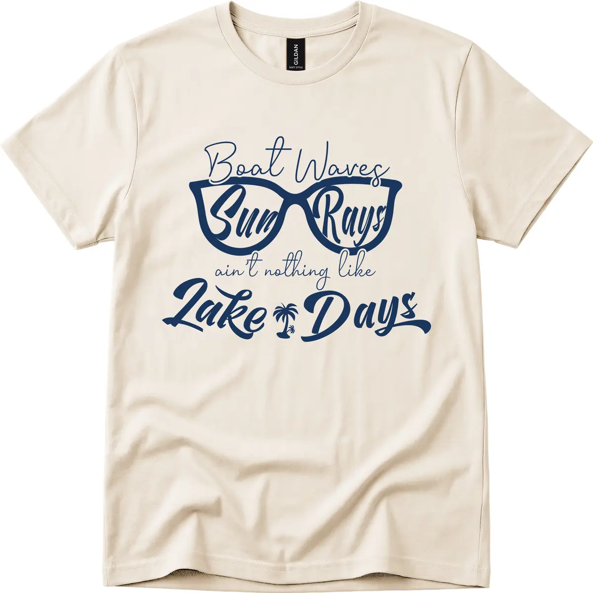 Boat Waves Sun Rays Lake Days T-Shirt in Natural