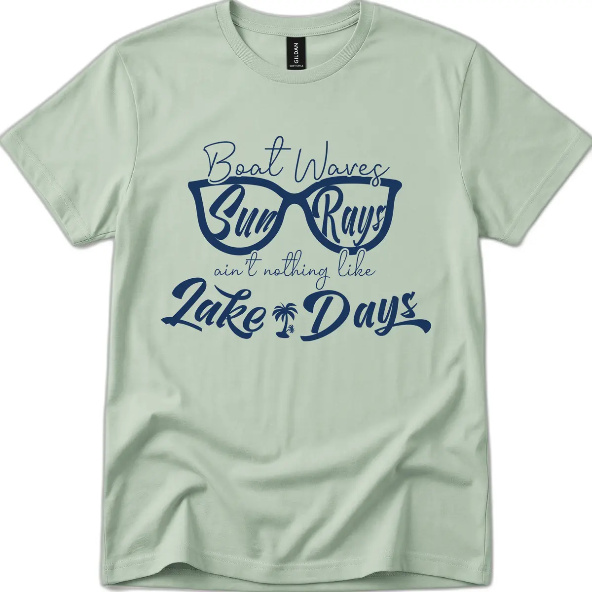 Boat Waves Sun Rays Lake Days T-Shirt in Sage