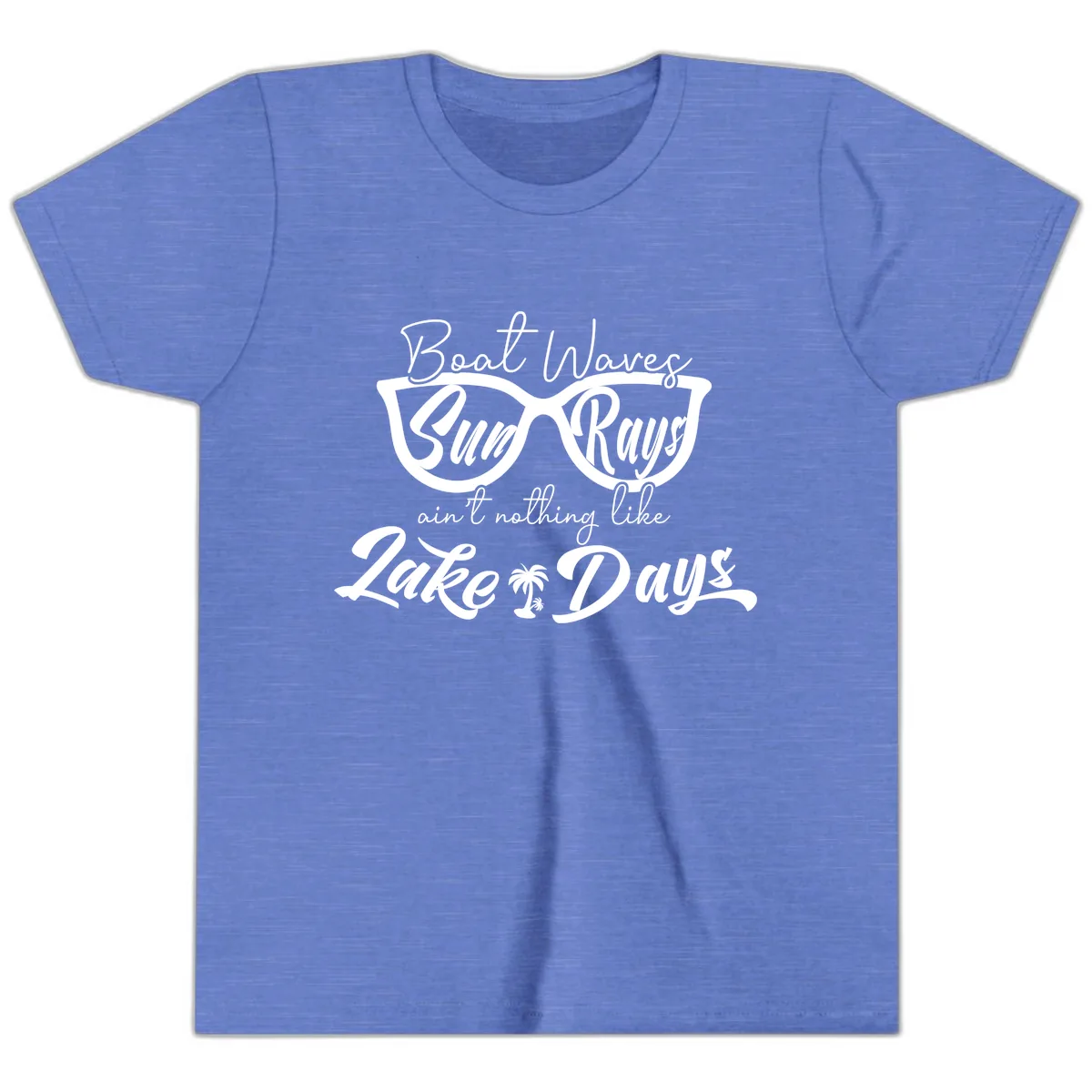 Boat Waves Sun Rays Lake Days Youth T-Shirt in Heather Columbia Blue